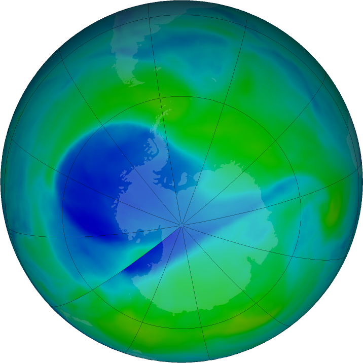 Antarctic ozone map for 24 December 2020